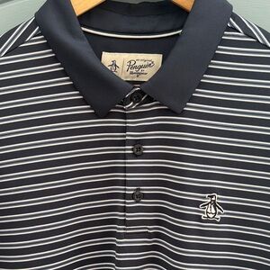 Original Penguin Men's Navy and White Striped Polo Shirt